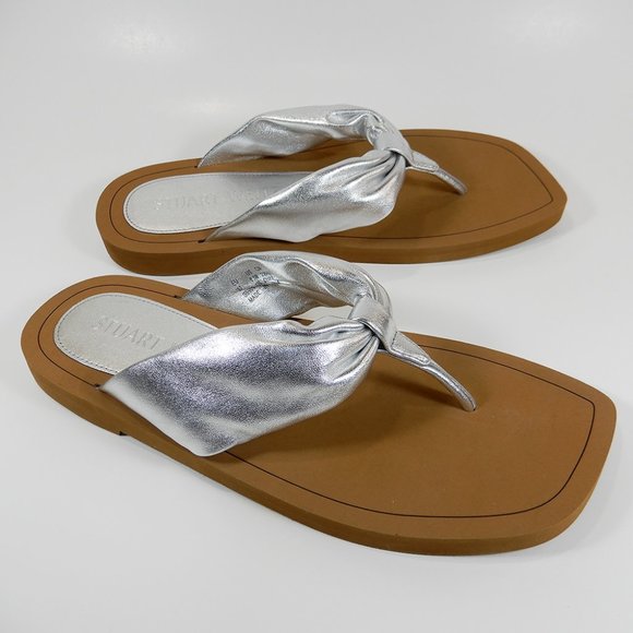 STUART WEITZMAN Cassie Flat SANDALS Size 37 6.5 Silver Metallic Leather NEW $250 - Picture 10 of 10
